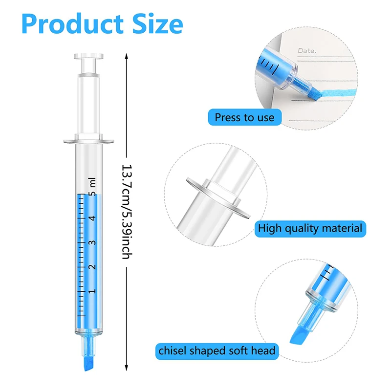 120 قطعة حقنة حقن شفافة غير سامة شكل 6 ألوان أقلام الفلورسنت بالجملة