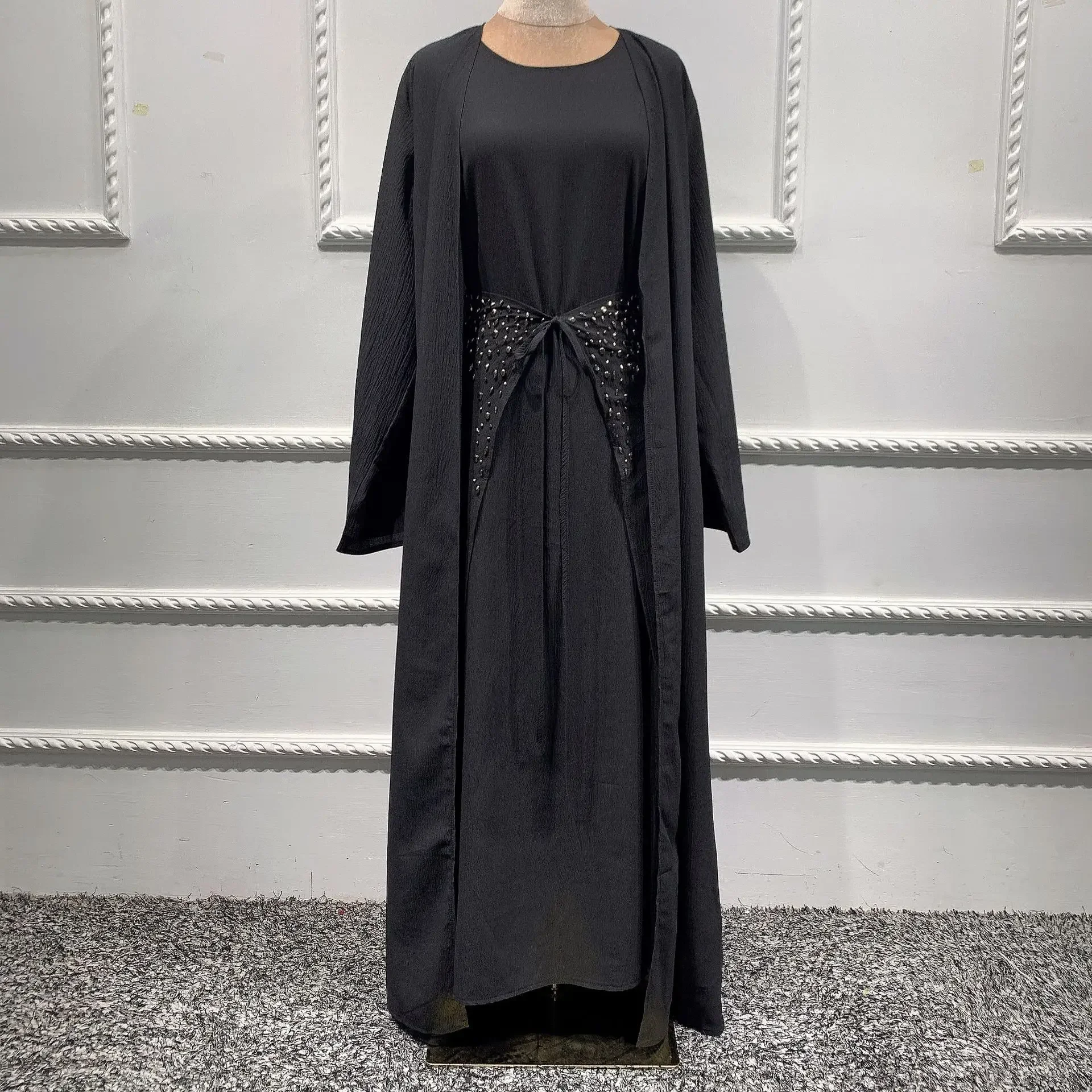 Imagem -06 - Abaya Dubai Conjunto de Peças para Mulheres Vestidos Muçulmanos Vestidos de Baile Katfan Vestuário Islâmico Hijab Abayas Vestido Ramadan