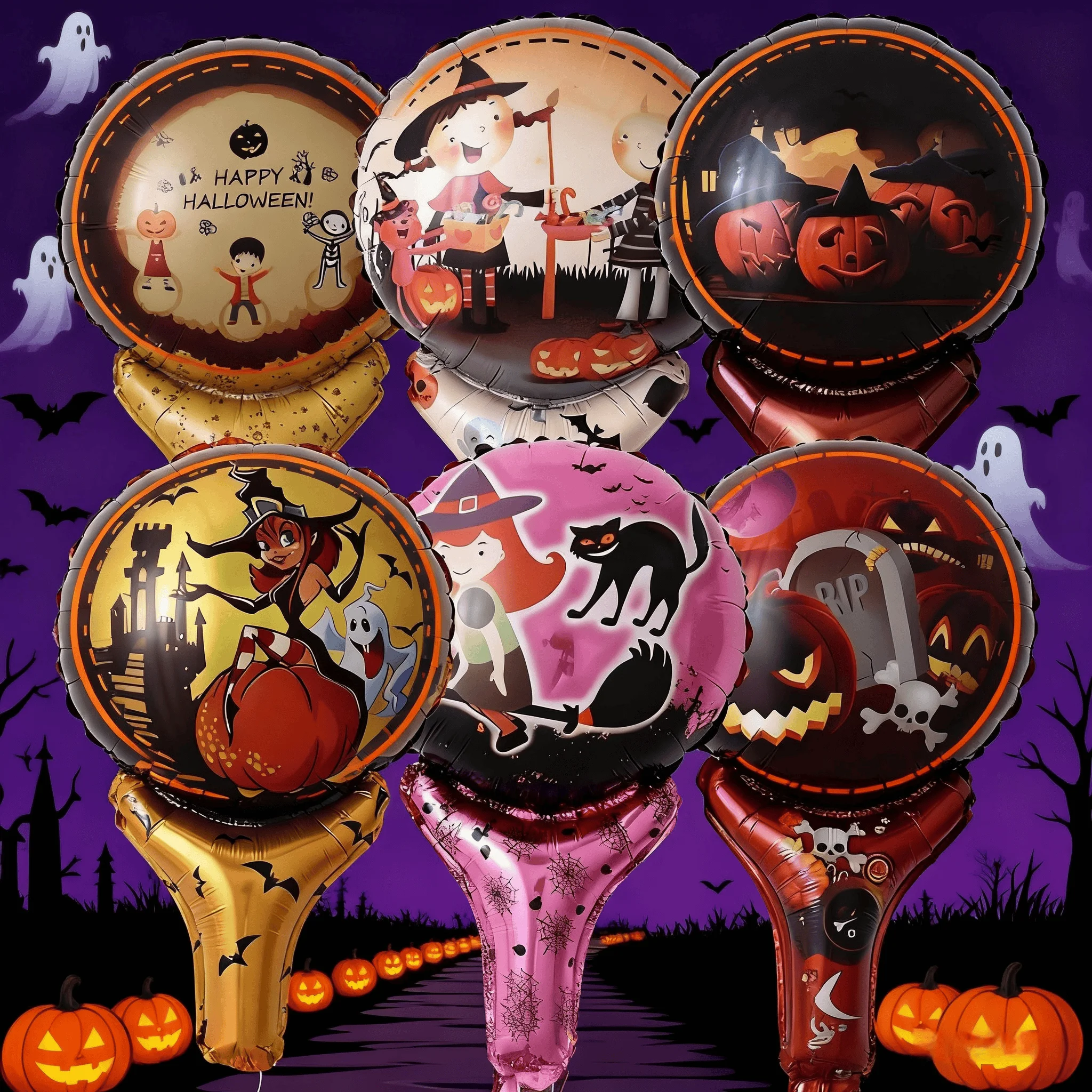 

Halloween Handheld Foil Balloons Pumpkin Witch Mylar Balloon Stick Cosplay Party Decoration Props For Haunted House Party favors