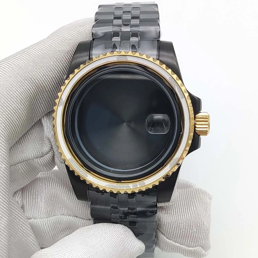 40 mm men's black automatic mechanical case for NH35 calibre with 38 mm bezel, stainless steel bracelet, sapphire glass