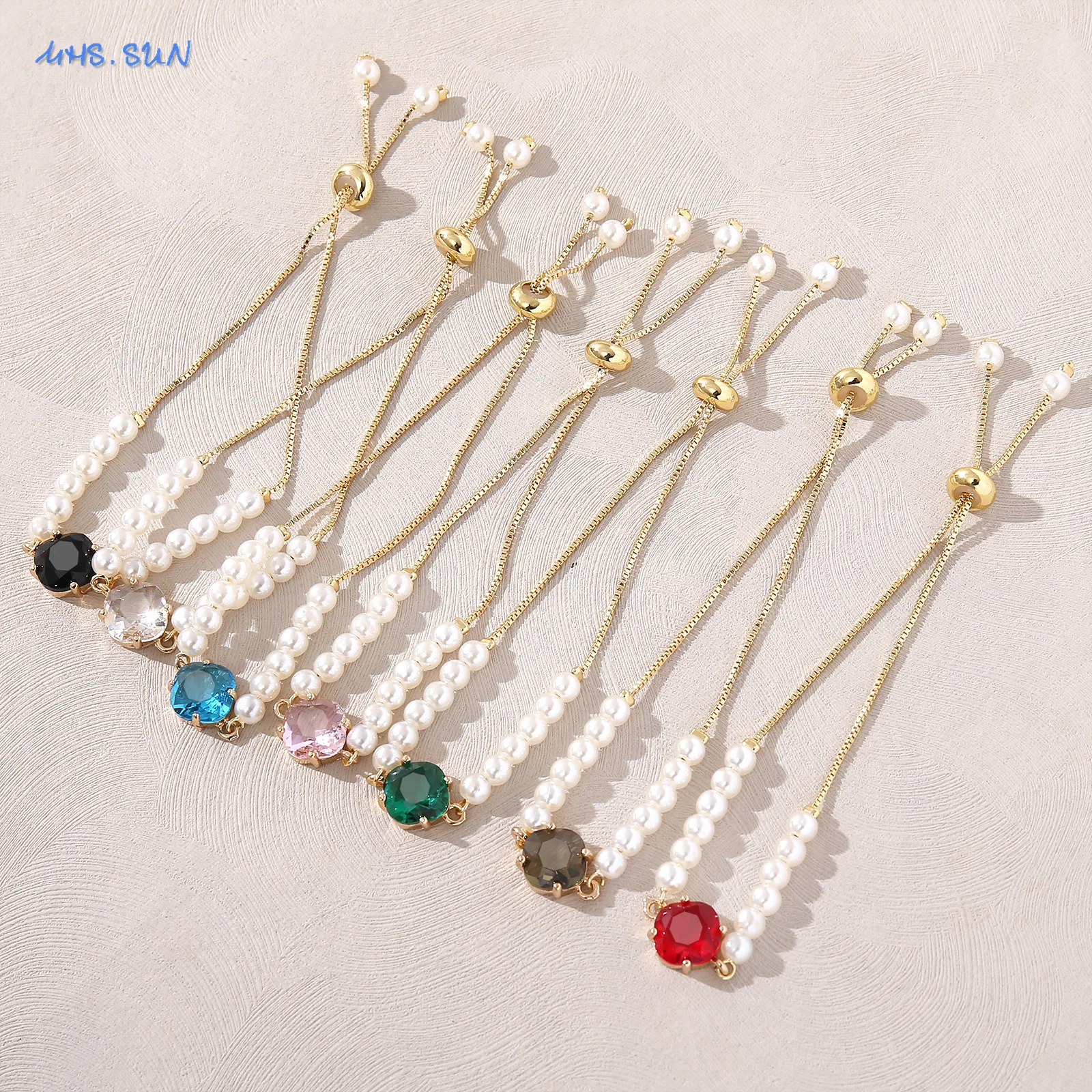 MHS.SUN Imitation Pearl Beads Bracelets 12 Months Charms Adjustable Bracelet Birthday Party Jewelry Gifts For Women Girls