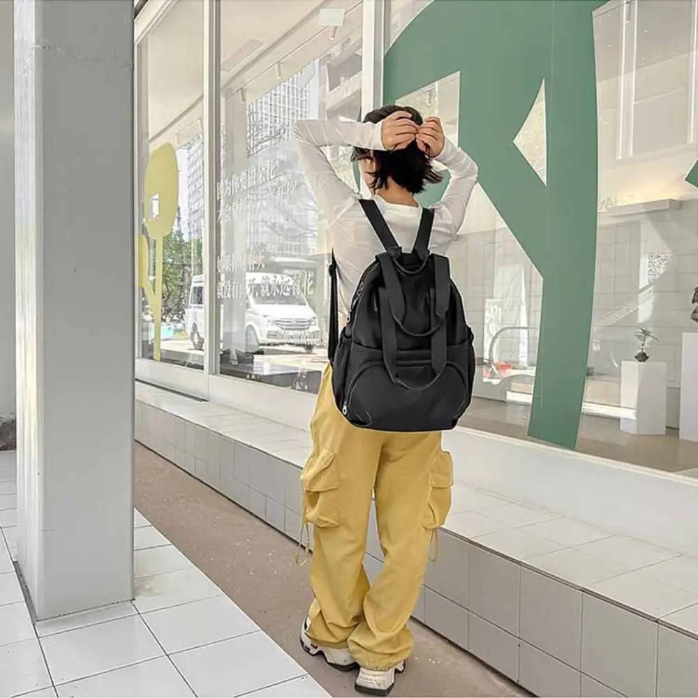 Casual Korean Style Sport Nylon Backpack Large Capacity Solid Color Travel Shoulder Bag Niche Design Nylon Fitness Bag Women