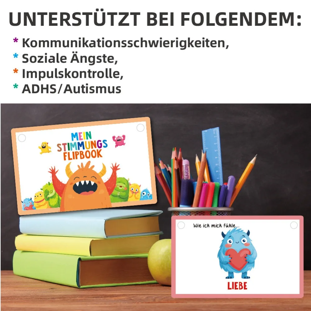 German Emotion Guidance Cards Boxed Cute Monster Emotion Decision Cards Early Education Feeling Cognition Learning Cards