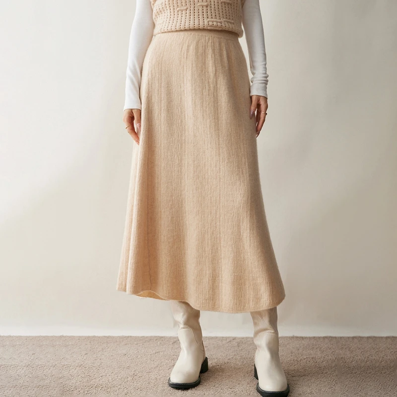 Choice New 100% Cashmere Skirt Women Long Skirt Autumn Winter Office Lady Soft Cashmere A Line Skirt Simple Grace Cashmere Dress
