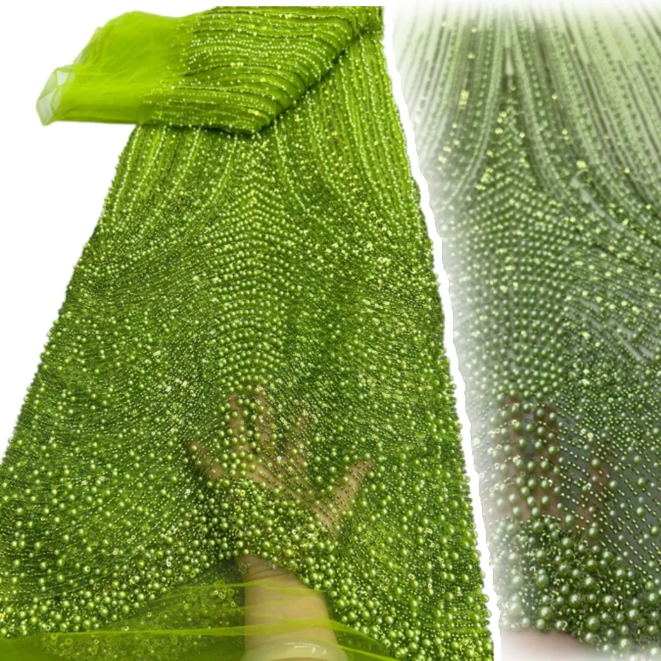 

Fashion Elegant French Groom Embroidery Beaded Lace Fabric 2026 High Quality Nigerian Sequins Lace For Wedding Dress 2862