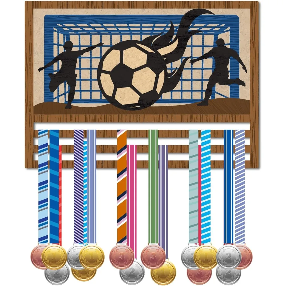

Football Medal Holder Soccer Medal Hanger Wood Medal Hanging Display Rack Wall Mounted Awards 3D Hold 30+ Medals Gift for Race