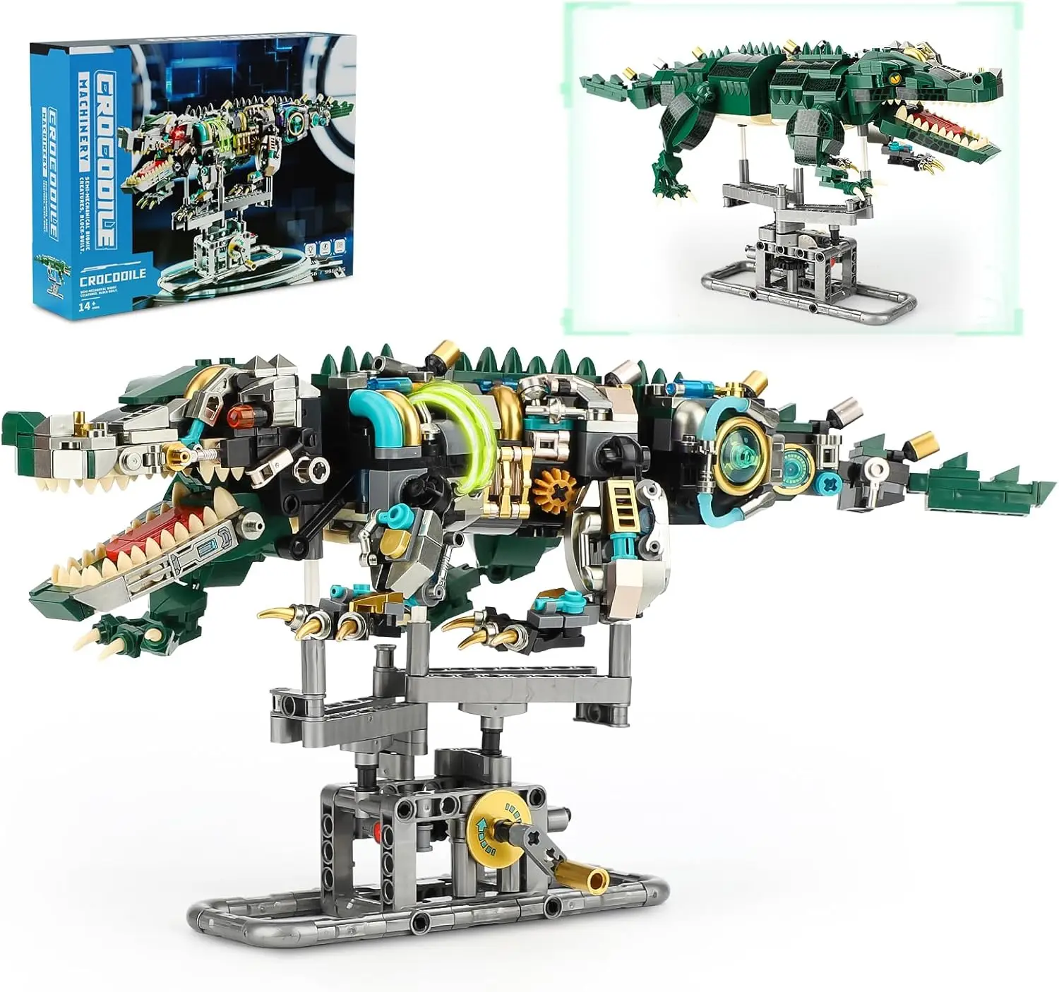 

Mechanical Crocodile Building Block Set with Lights, 3D Animal Model Ornament, Tail Can Move, Suitable as a Gift for Youth and Adults over 12 Years Old (996 Pieces)