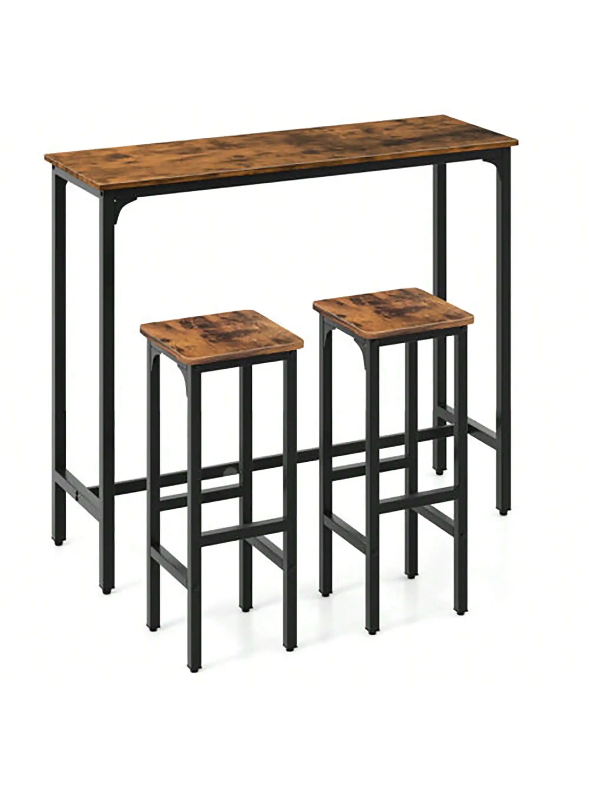 3 Stuks Bar Tafel & Stoelen Set Industriële Eettafel Tafel Met Metalen Frame