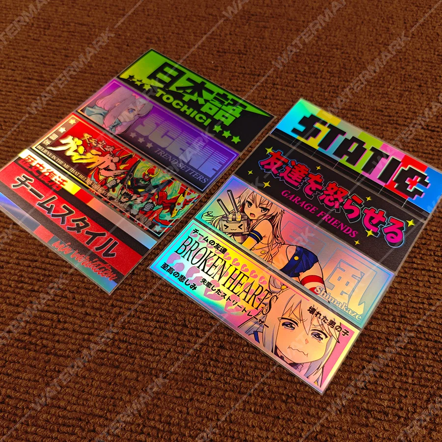 1 Set JDM Anime Holographic Sticker Combo Pack Japanese Drift Racing Vinyl Decal Universal for Scooter Bike Motorcycle Helmet