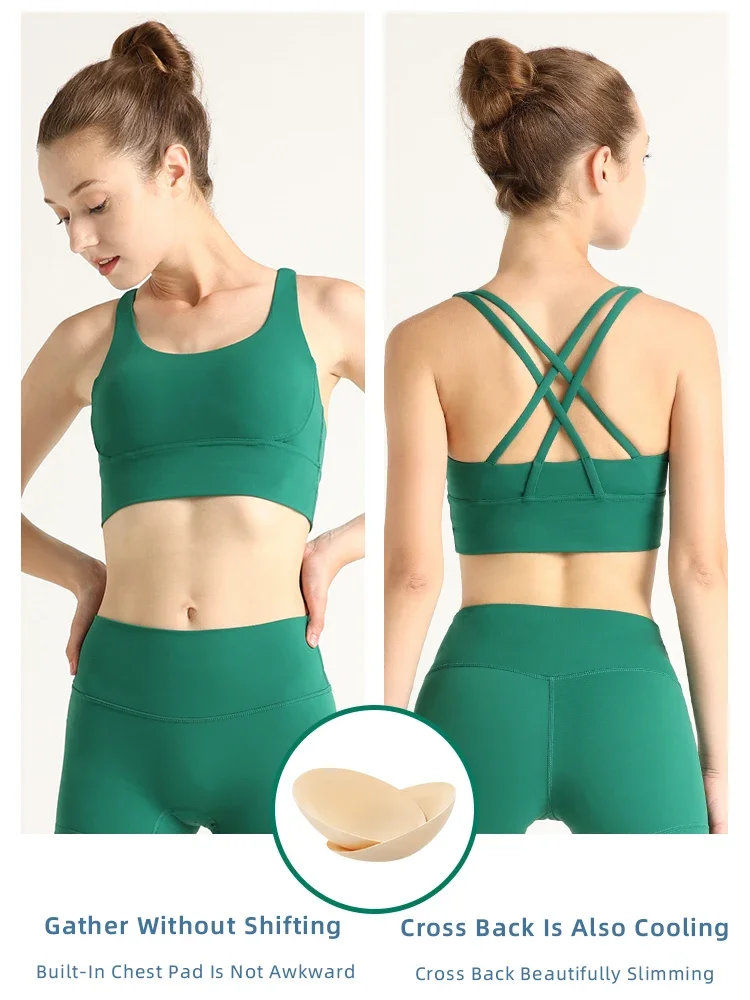 2-delige yogakleding Fitnessshorts Pak Schokbestendig Cross Back BH Top Hoge taille Butt Lift Shorts Fietsen Hardloopset 🎽 🩳