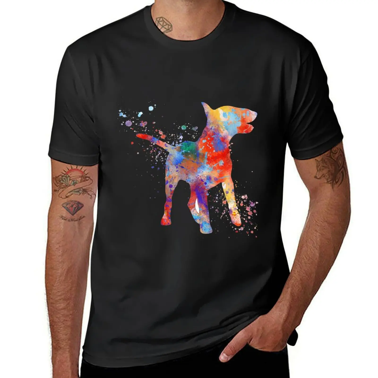 Bull Terrier, watercolor Bull Terrier T-Shirt Short sleeve tee Blouse blanks cute clothes men clothing