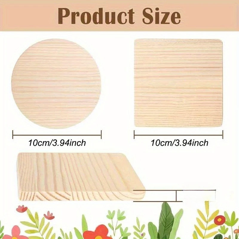 15 Pack 4 Inch Square Pine Wood Coaster Blanks for DIY Painting Carving Pyrography and Scroll Saw Projects
