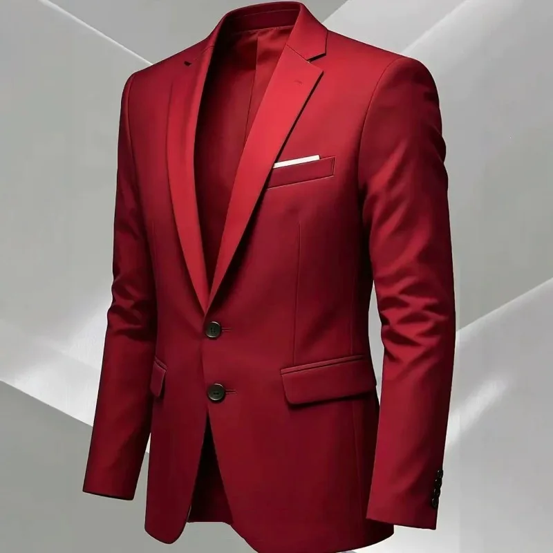 New Men's Casual Blazer Korean Version Slim Fit Solid Color Business Suit Trendy Youth Fashion Single Coat