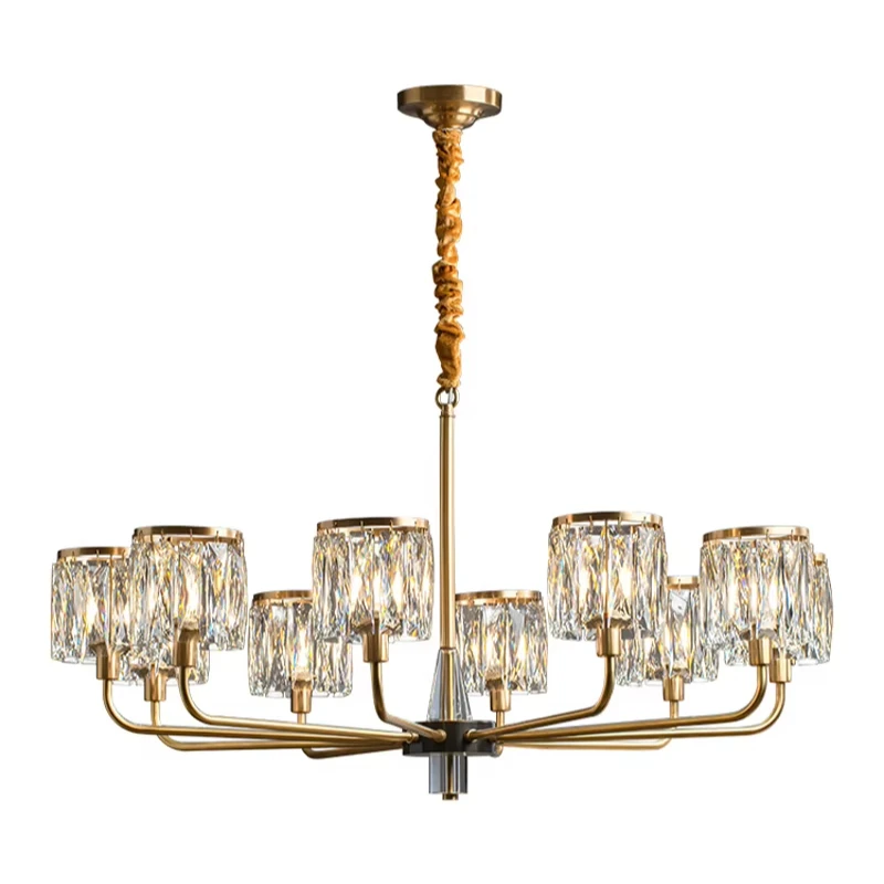 Retro Large hotel Square K9 Crystal Brass chandelier lustre LED ceiling, Lobby interior decoration Hardware luminaire