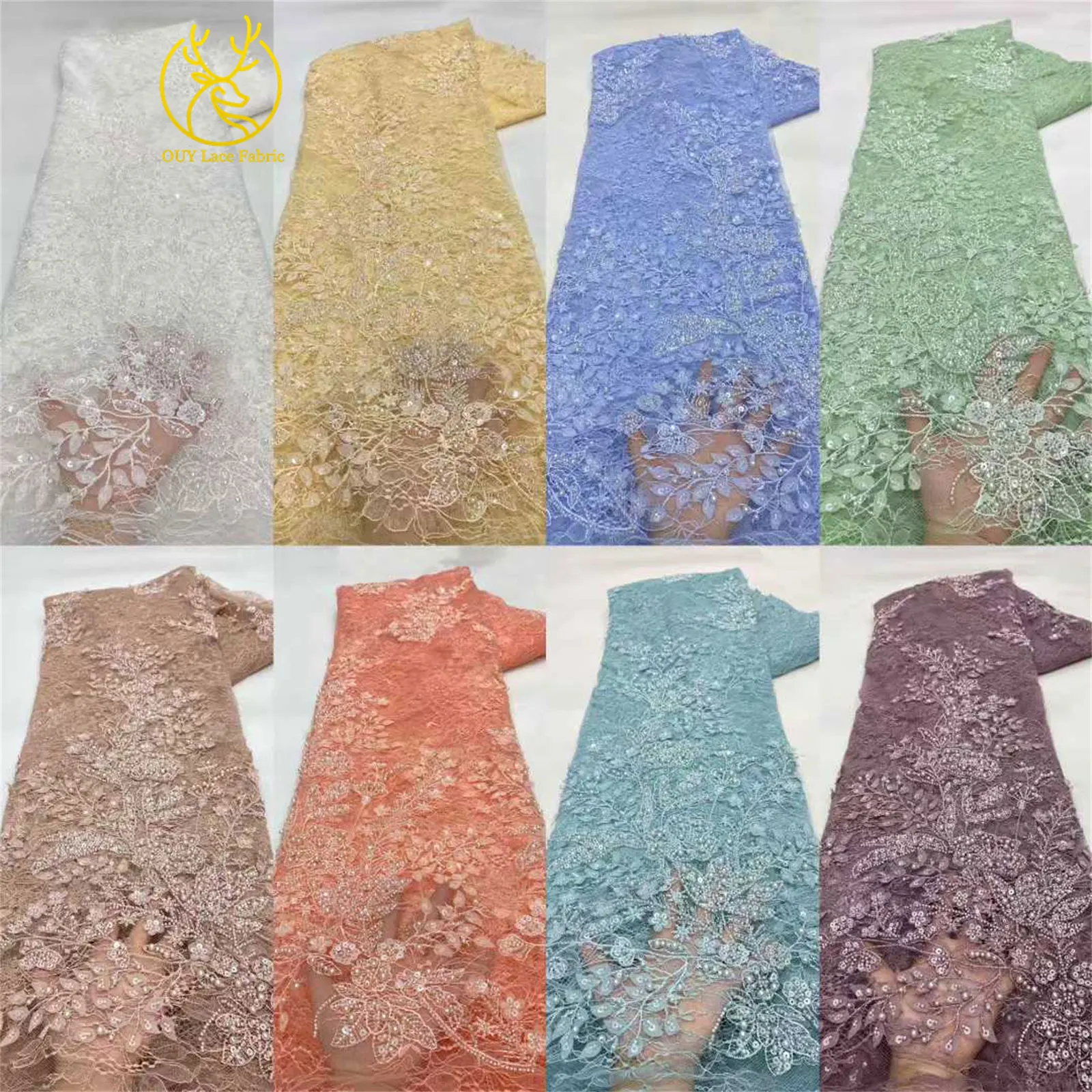 Französischer Mesh-Perlen-bestickter Spitzenstoff 2026 Hochwertiger nigerianischer Mesh-Pailletten-Spitzenstoff Damen-Hochzeits-Party-Kleider – Detail 3