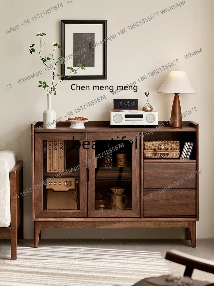 

M178 Североамериканский боковой шкаф из черного ореха, скандинавский простой шкафчик со стеклянной дверью из цельного дерева, бытовой