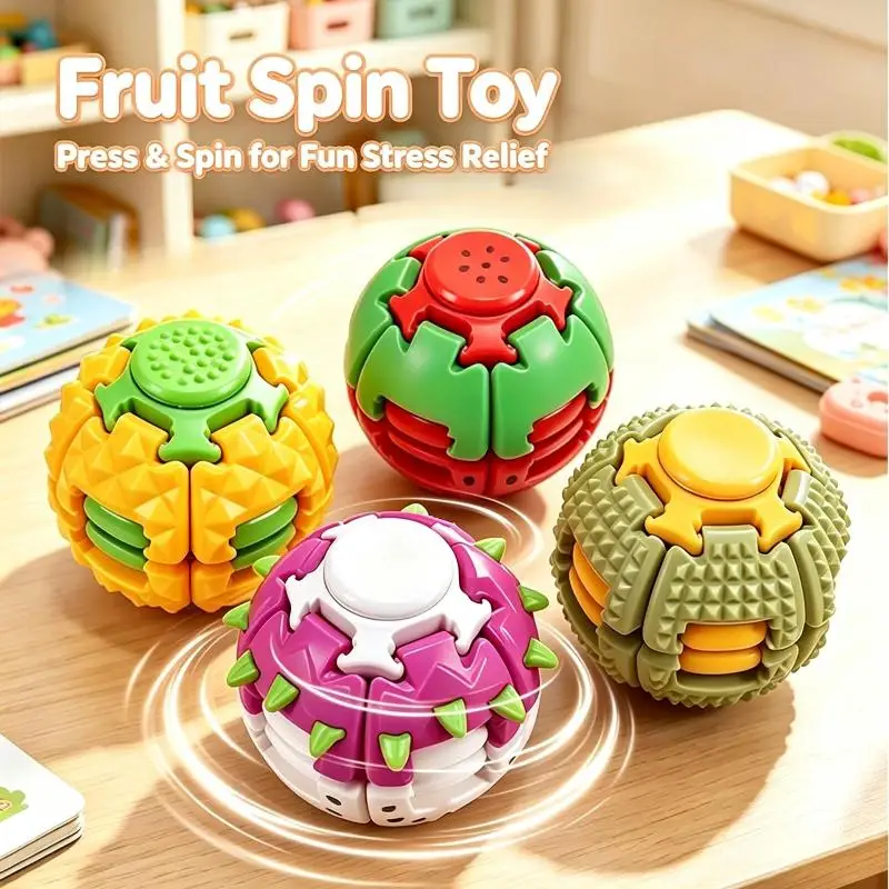 Hot Sale Press The Gyro Ball Decompression Toy The New and Strange Fingertip Gyro  Play Cross-border Fruit Spinning Ball