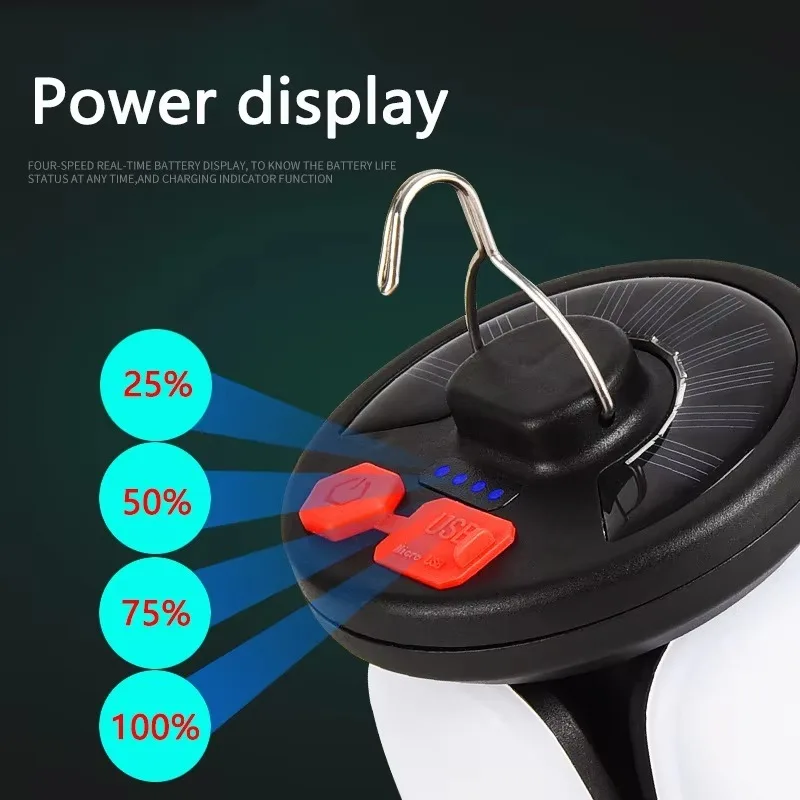 الإضاءة في الهواء الطلق LED ورقة التخييم مصباح معلقة الطوارئ الشمسية USB خيمة قابلة للشحن أضواء التخييم الصيد السفر الفوانيس