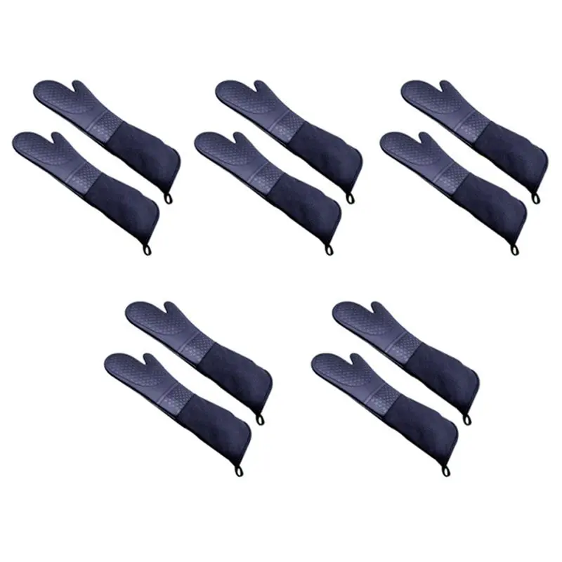 

5 Pair Professional Silicone Oven Mitts Baking Gloves Elbow Length Heat Resistant Gloves-N37R