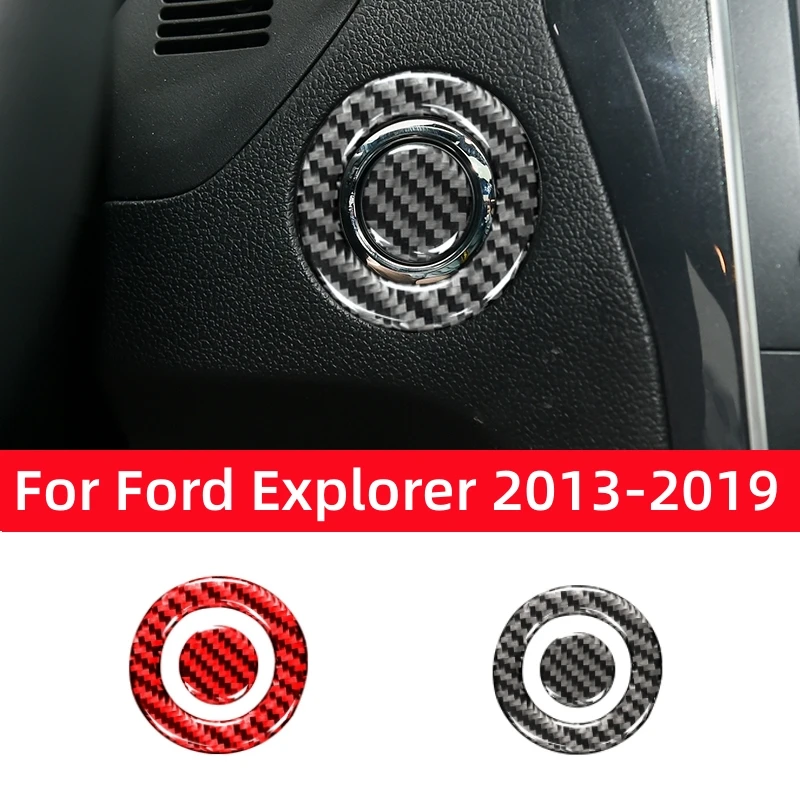 Carbon Fiber For Ford Explorer 2013-2019 Car Accessories Auto Start Engine Ignition Ring Button Interior Trim Sticker Decal