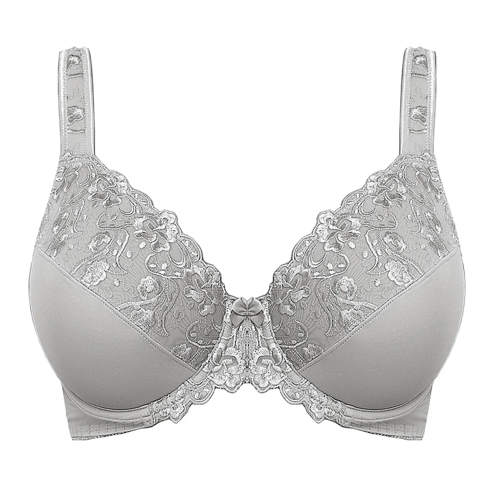 Lace Bra Floral Embroidery Bra Women Underwear Full Coverage  Plus Size Unlined Thin Minimizer Bra For Women BH C D E F G H I J