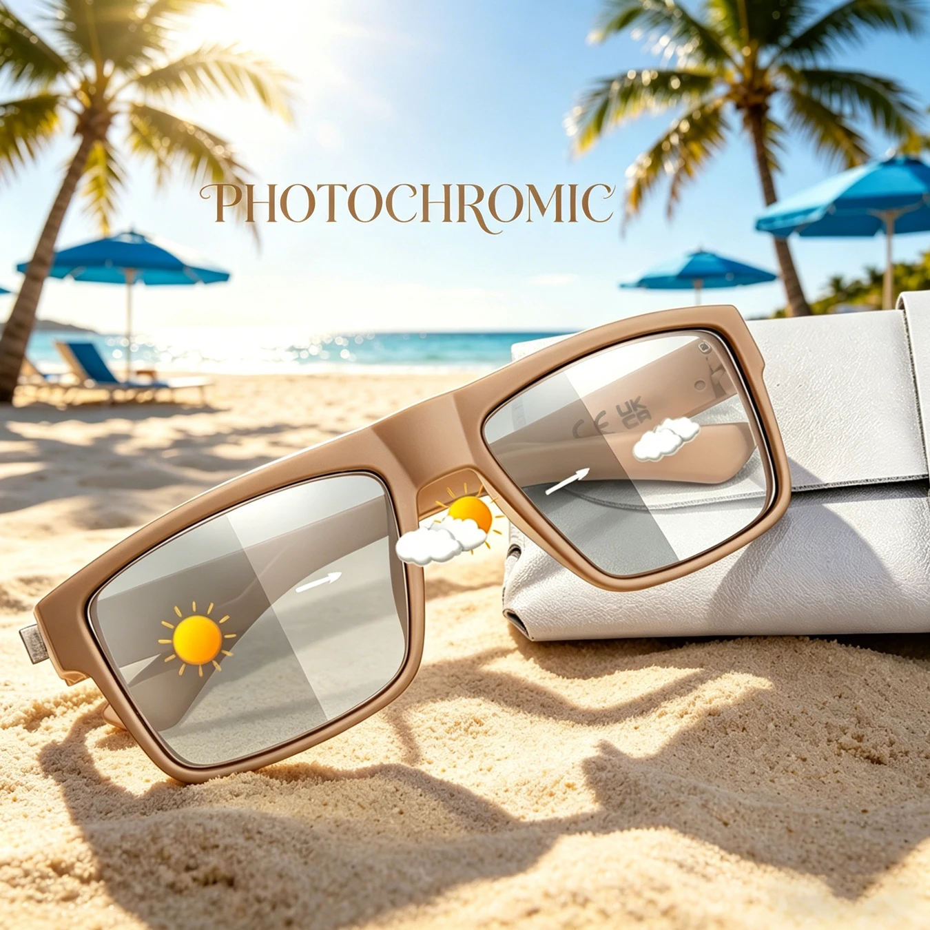 Unisex Photochrome Eckige Sonnenbrille Winddichte Outdoor-Sportbrille für Radfahren Laufen Wandern mit Schutzbox
