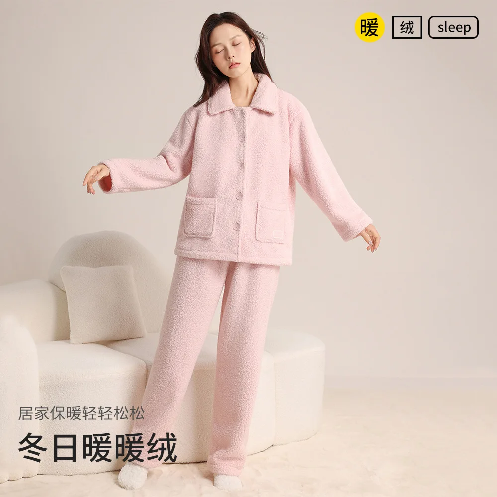 

Women's Homewear Sleepwear Pajama Homeclothes Girl's Long Sleeved Soft Coral Fleece Flannel Thickened Nightgown Autumn Winter