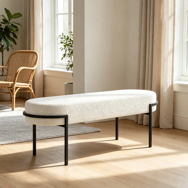 Lamb wool bench entry door shoe change stool simple end of bed living room cloth store sofa side stool cream wind long chair