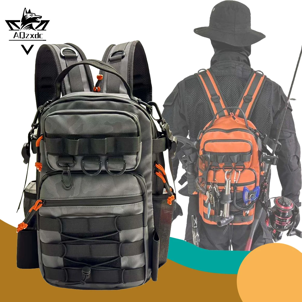 

Tactical Fishing Backpack Large Capacity Messenger Shoulder Tackle Storage Bag Travel Sport Double Pole Pack for Fishing Camping