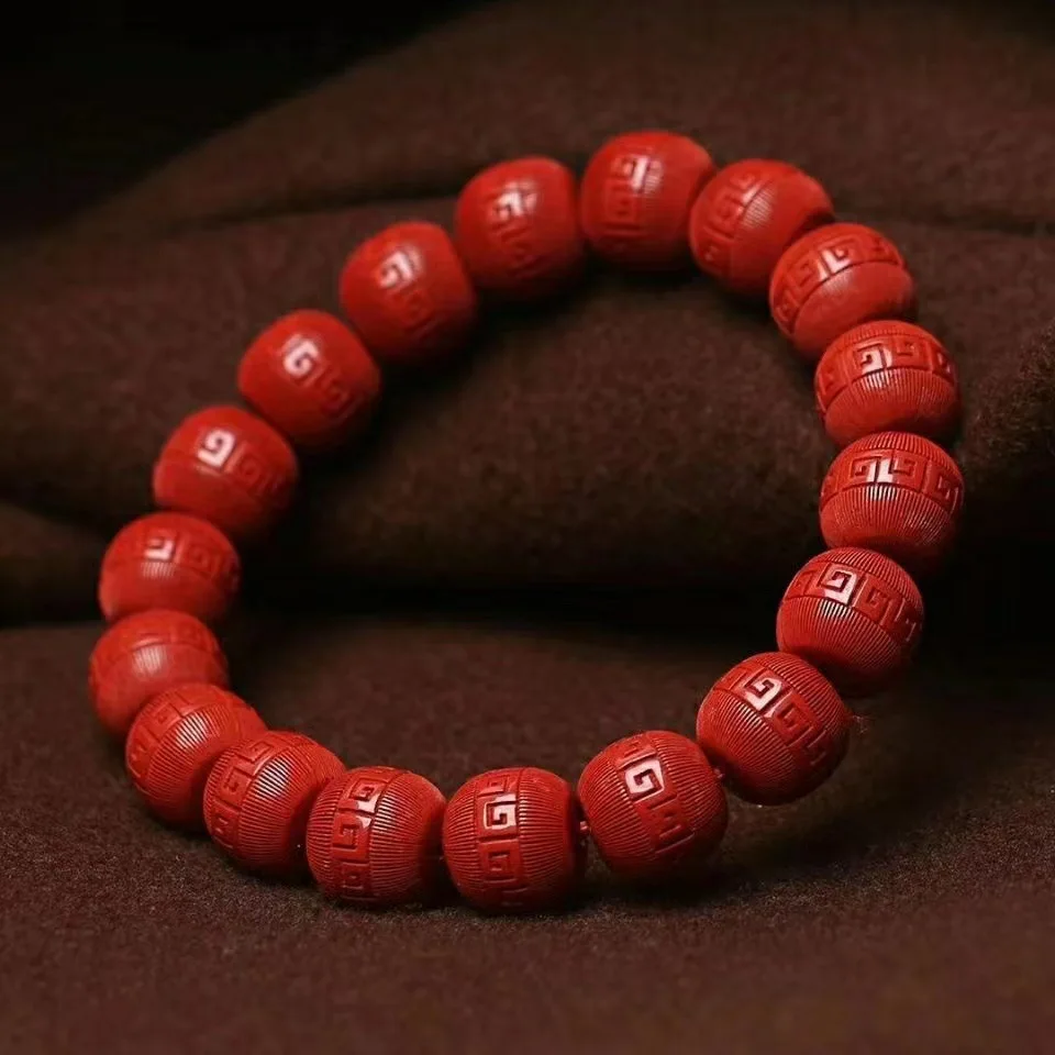 Natural high content stone red cinnabar patterned antique bead bracelet for women and men cinnabar gift fashionable accessory