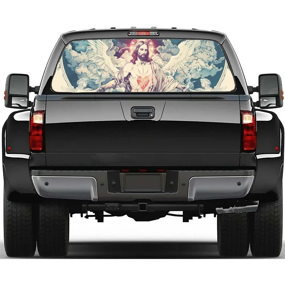 

Иисус Христос Белые Крылья Автомобильные Виниловые Наклейки На Заднее Лобовое Стекло Автомобиля Окно Грузовика Прозрачная Перфорированная Виниловая Наклейка На Заднее Окно