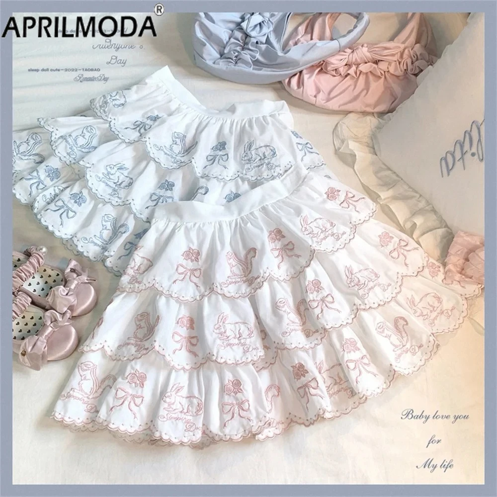 Patchwork Harajuku Women Kawaii Mini Skirt Lolita Sweet Embroidery Pleated Skirt Y2k Girls Multi-Layer Cute Ruffles Cake Skirts