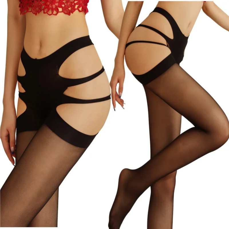 Ultra Sheer 0D Crochless Bodystocking Tights with Criss Cross Straps Invisible Seamless Design pantyhose