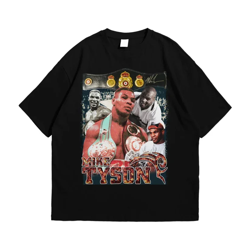 Mike Tyson Men Cotton TShirt Retro Streetwear Athletic Style Black
