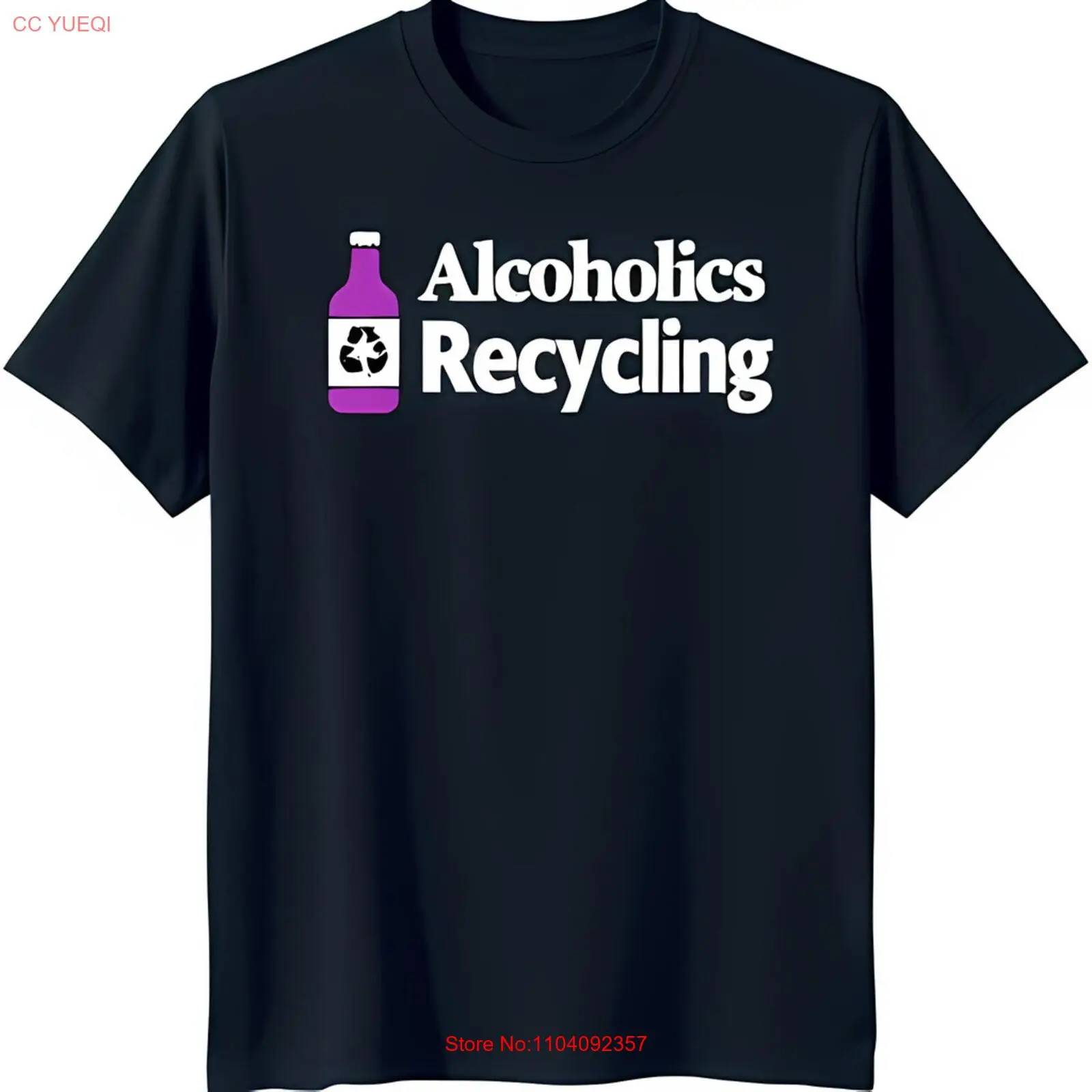 Funny Black T-Shirt 'Alcoholics ' with Cartoon Bottle Design