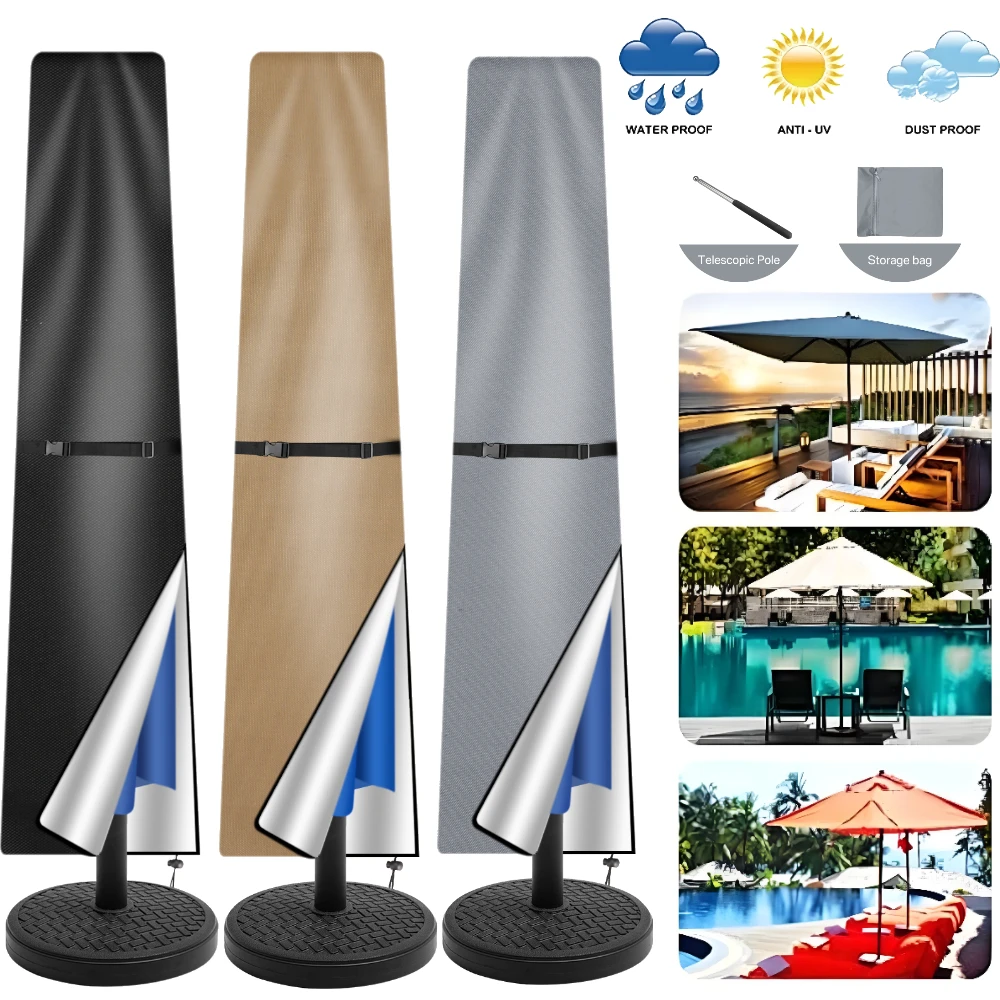 Patio Umbrella Cover Waterproof Outdoor Umbrellas 210D Oxford with Long Zipper Helping Extend Outdoor Umbrella's Life
