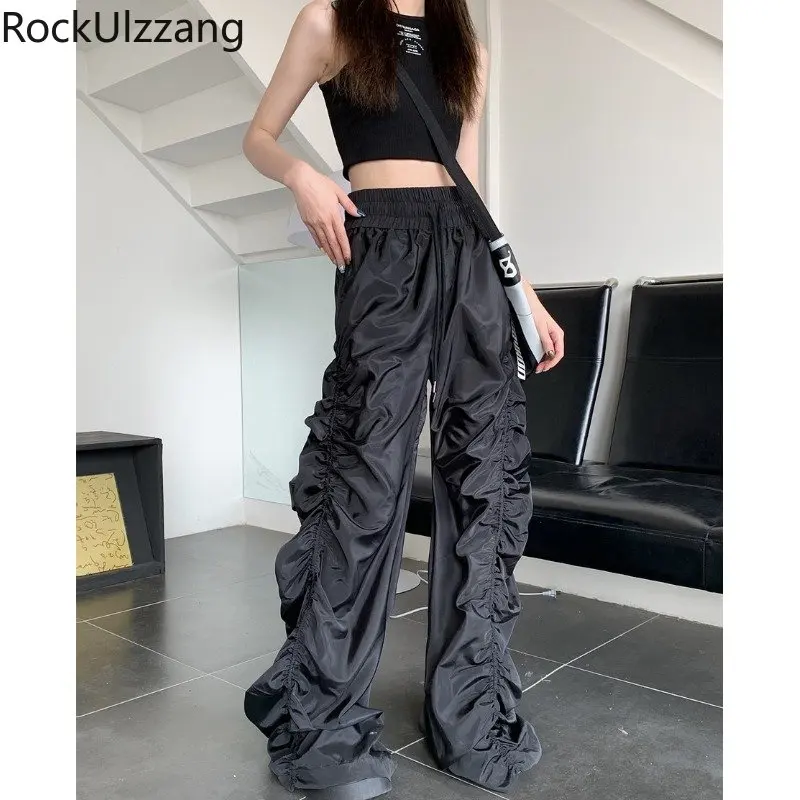 

Stacked Ruched Full Pant Elastic Waist Goth Punk Straight Long Trouser Streetwear Cargo Harajuku y2k cloth drawstring sweatpants