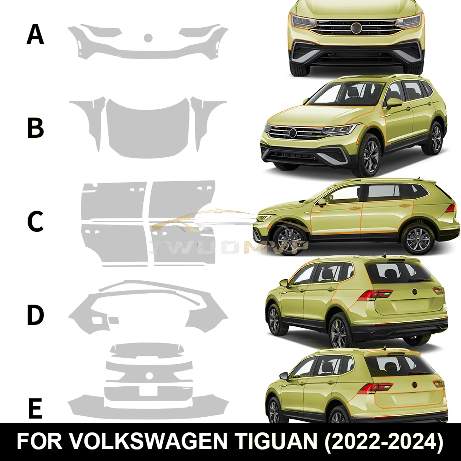 

Для VOLKSWAGEN TIGUAN 2022 2023 2024, защитная пленка для автомобильной краски, предварительно вырезанная наклейка на кузов, комплект бюстгальтера против царапин, аксессуары, прозрачный ТПУ