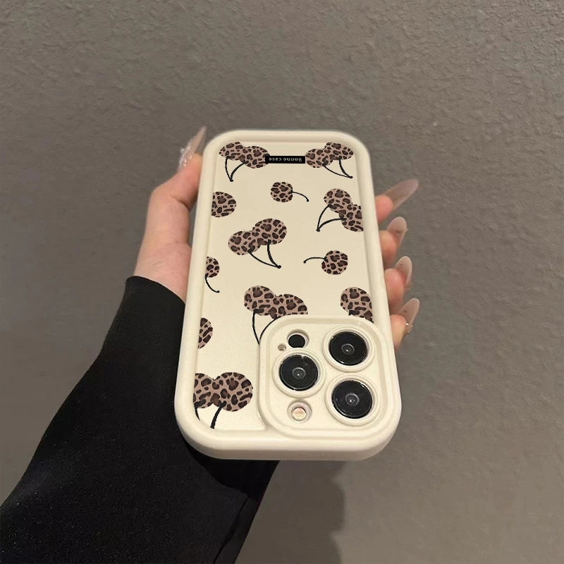 Phone Case Leopard Print Little Cherry Pattern For Realme 14 Pro Plus 5G 14X 13 12 11 10 9 8i 8 C75 C65 C63 C55 C53 Bumper Cover