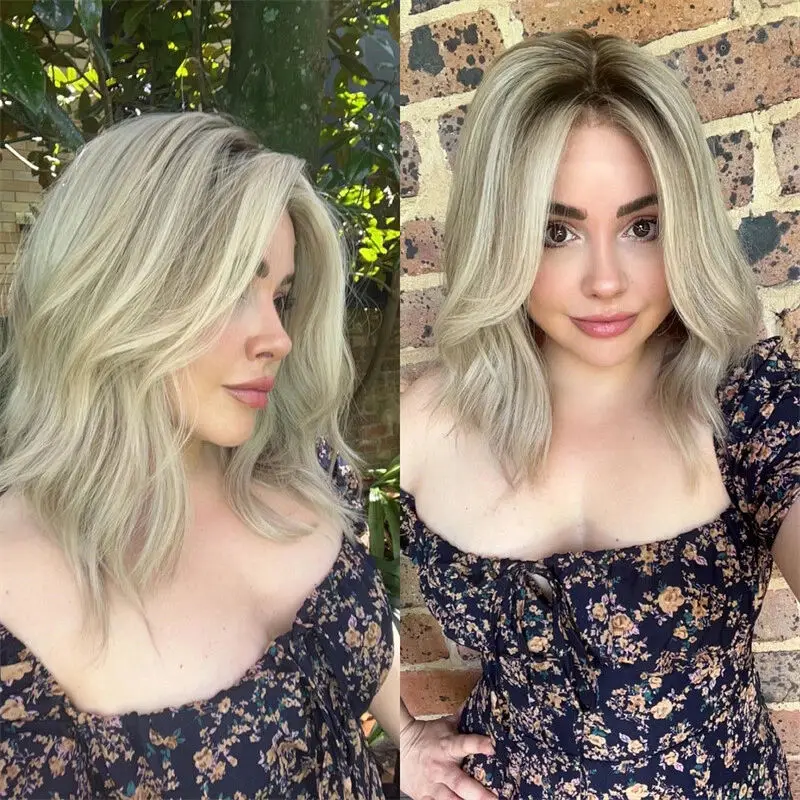 

Новый стиль Ombre Светло-русый 13x4 Синтетические парики фронта шнурка Бесклеевой парик Модные предварительно выщипанные волосы Короткие парики с естественной волной