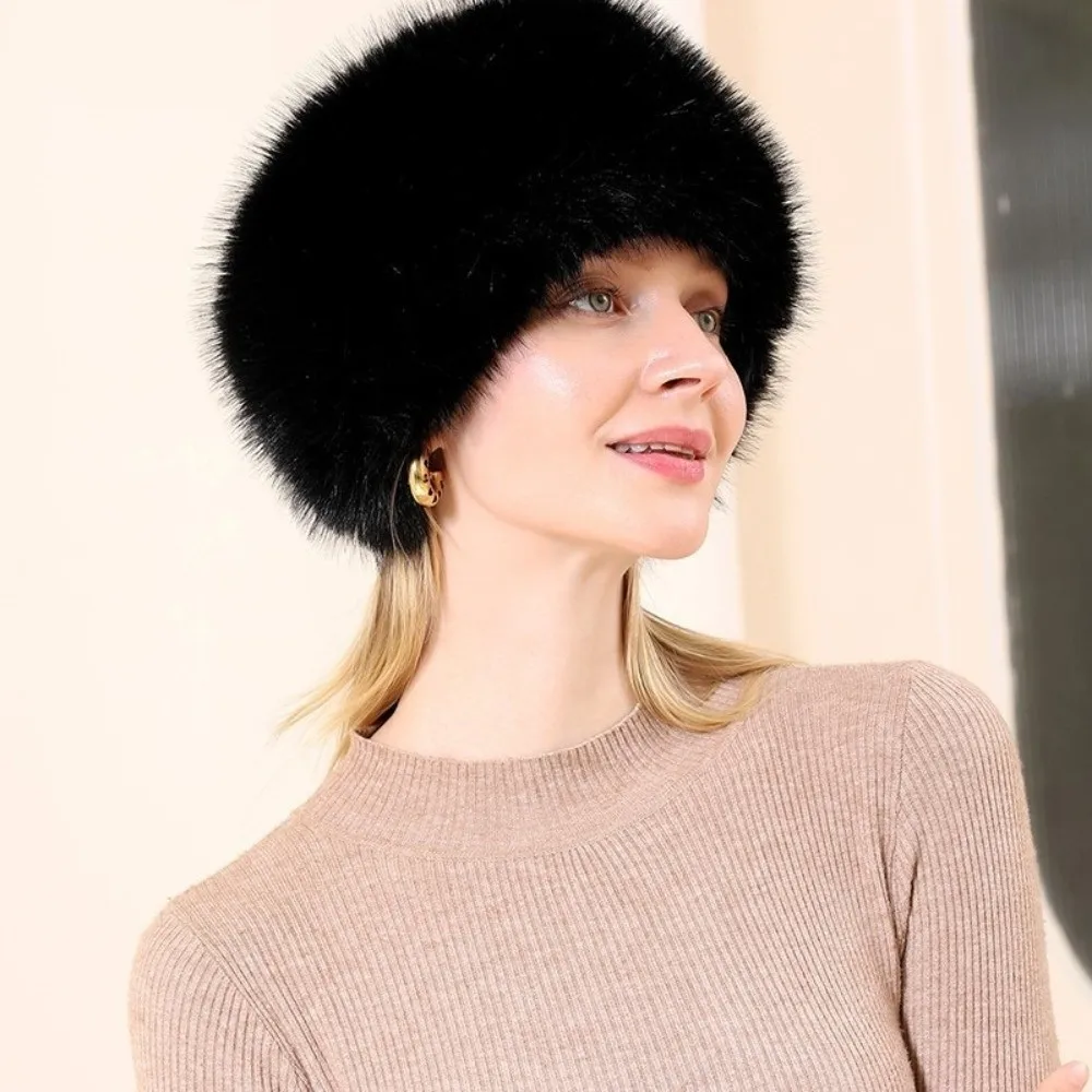 New Faux Fur Empty Hat Soft Thicken Travel Brimless Hat Ear Protection Winter Warm Headband Cover