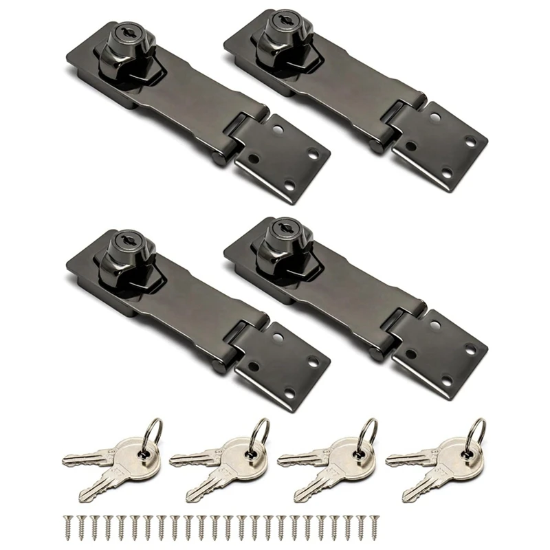 Keyed Hasp Locks, 4 Pack 4Inch Twist Knob Cabinet Knob Lock Keyed Locking Latch Safety Lock With Mounting Screws