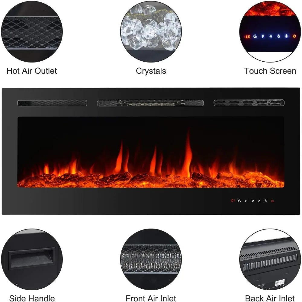 50 Wall-Mounted Electric Fireplace with LED Flames, Remote & Touch Controls - CharaVector Modern Home Heater