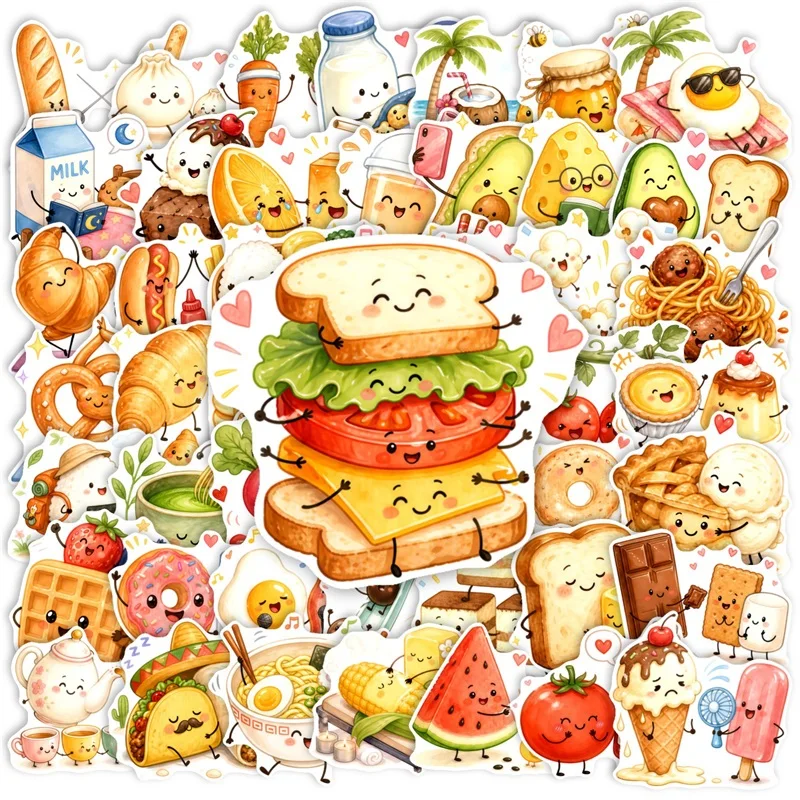10/30/50PCS Cartoon Western Cuisine Sticky PVC Sticker DIY Laptop Luggage Skateboard Decoration Scrapbooking