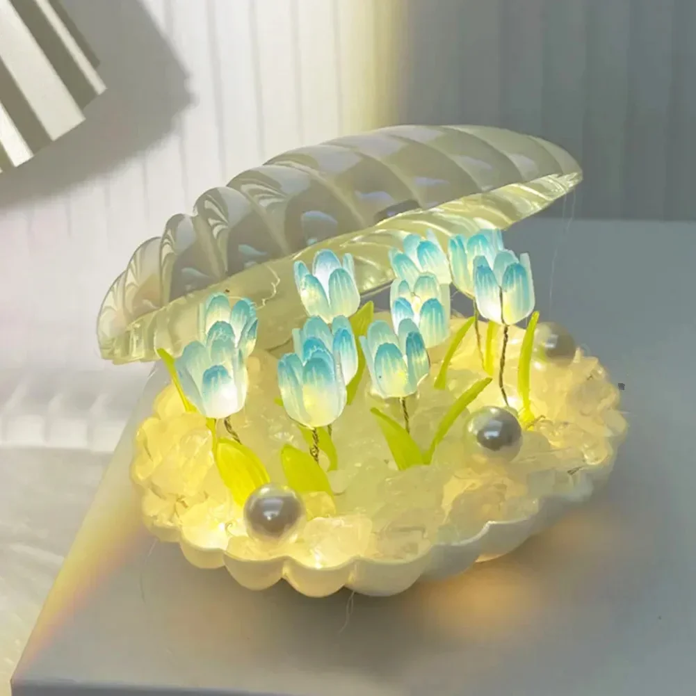 Concha tulipa noite lâmpada artesanal diy decoração de casa quarto atmosfera luz menina mãe namorada presente aniversário dia dos namorados