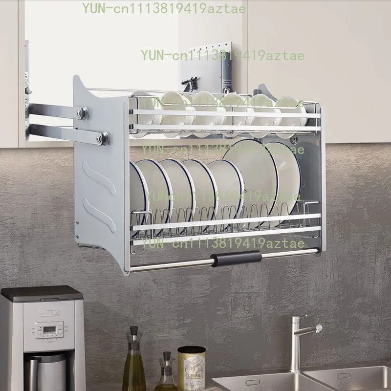 Kitchen Cabinet Pull‑Down Elevator Basket Wall Cabinet Lifting Storage Rack Seasoning Dish Organizer