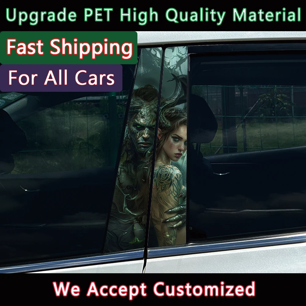 2Pcs/set Gothic Couple Warrior Vinyl Car Stickers Durable Waterproof and Scratch Resistant PVC Stickers for B-pillars