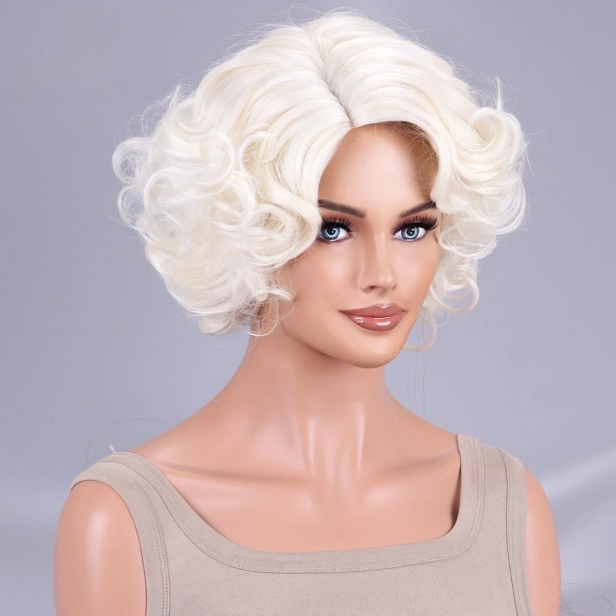 Blonde short curly with bangs attractive full wig for women