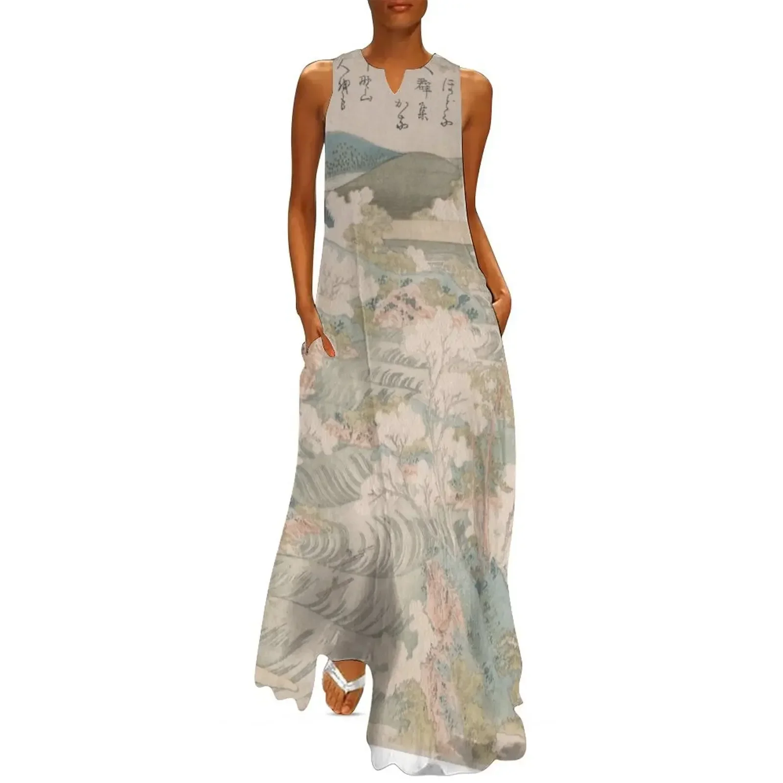 

Flowering Cherry Trees Along the Yoshino River - Katsushika Hokusai Long Dress bandage dress women dress