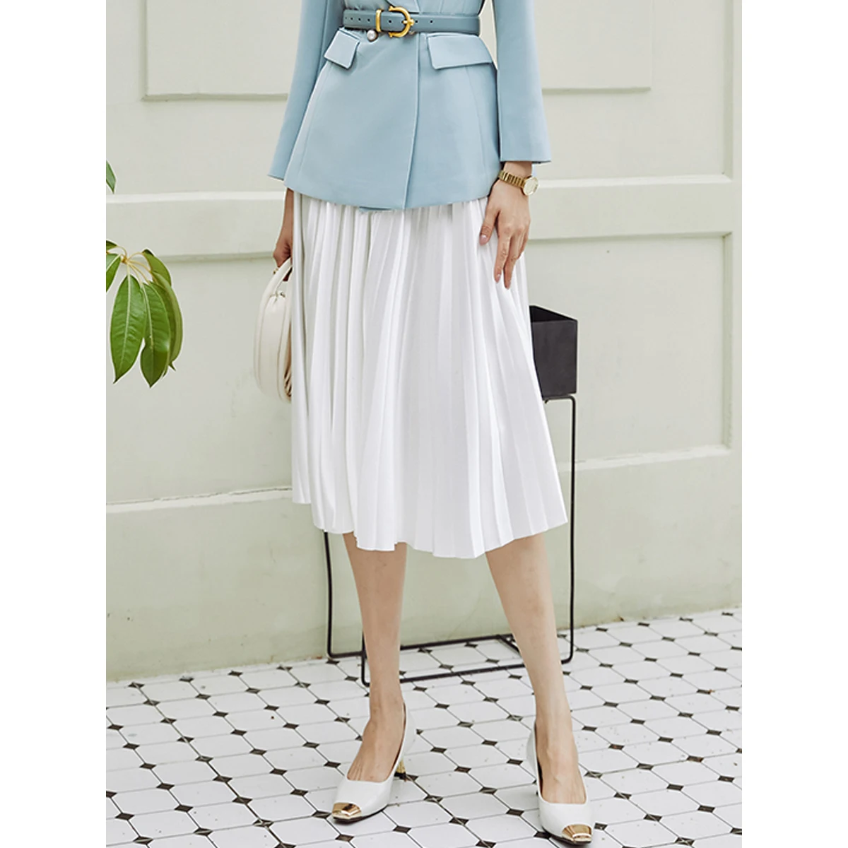 

Юбка миди с высокой талией, женская, однотонная, в корейском стиле, плиссированная, для повседневной носки, из полиэфирного волокна, А-силуэт, длинная юбка